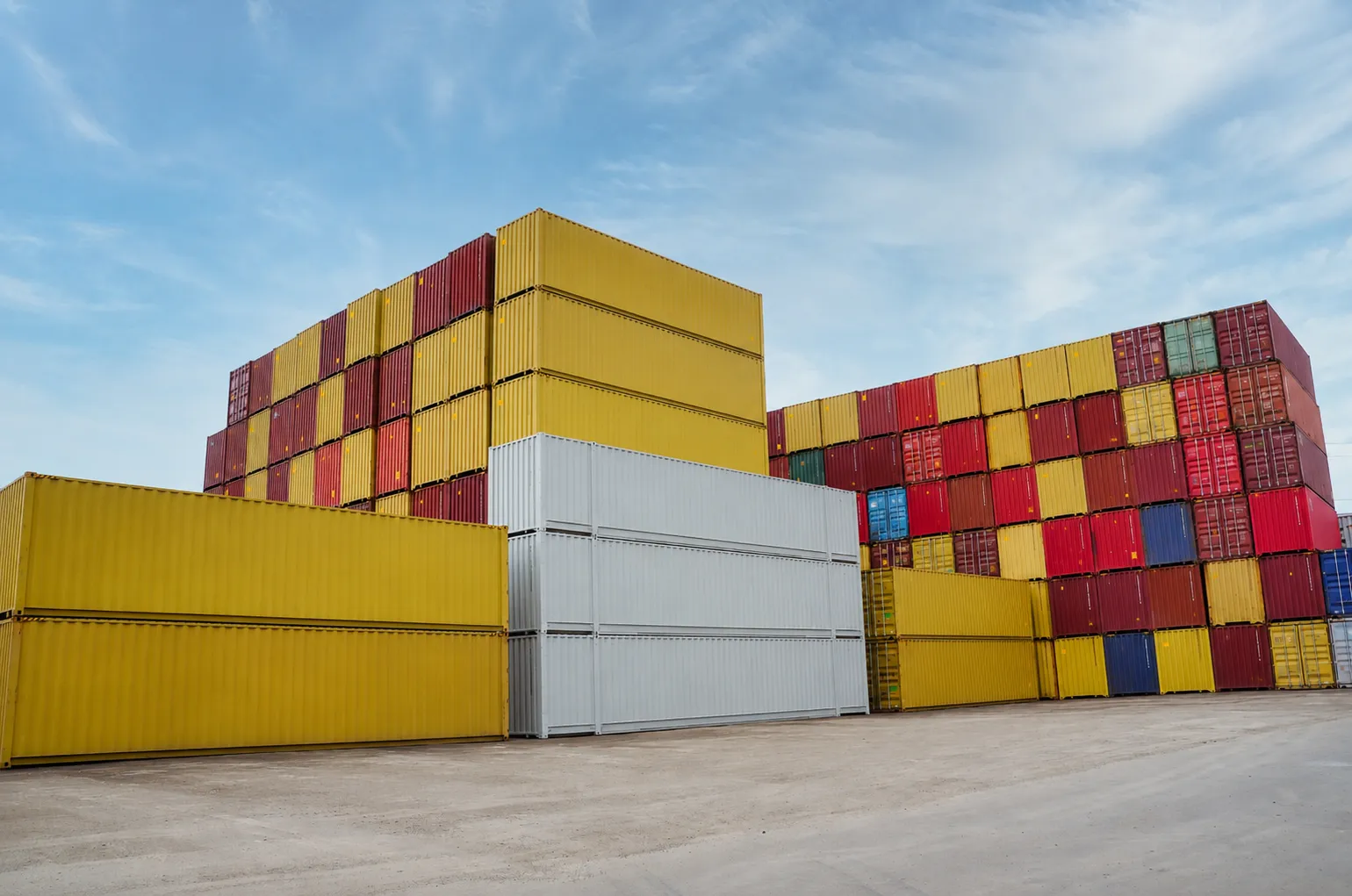 Rows of new and used containers stacked at the GT Group depot in Montreal